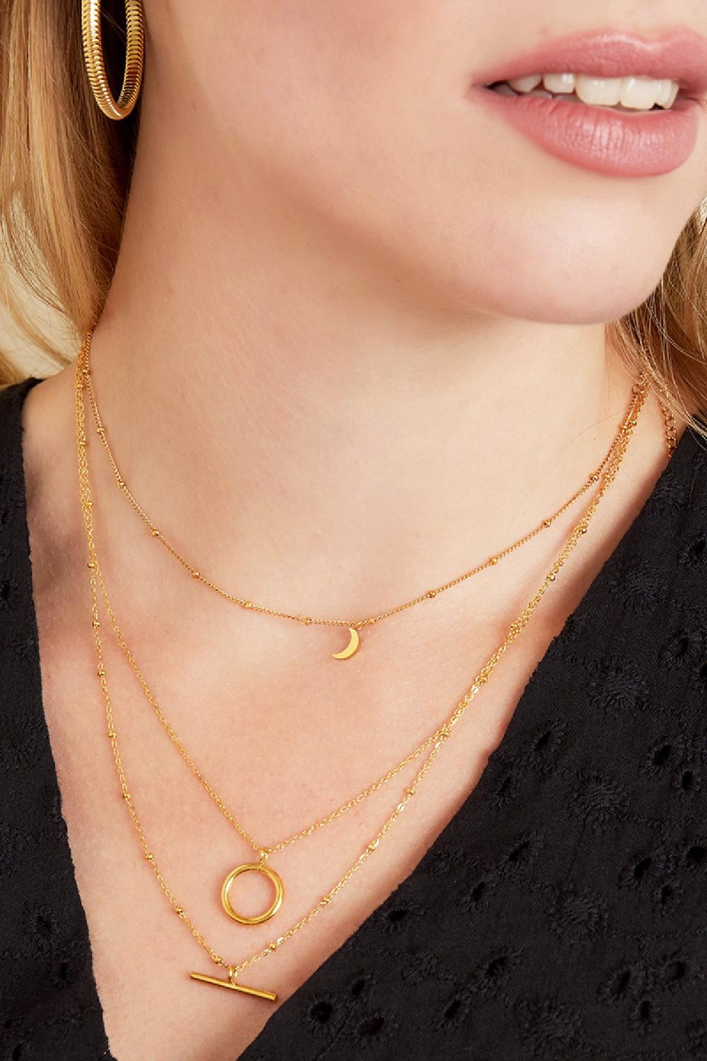 Collier double formes géométriques Argenté Acier inoxydable h5Image3